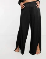 Plus Size Wide Leg Split Front Elastic Waist Pants