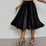 Plus Size High Elastic Waist A-Line Velvet Midi Skirt