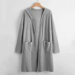 Plus Size Hooded Open Front Ribbed Knit Cardigan Duster Jacket