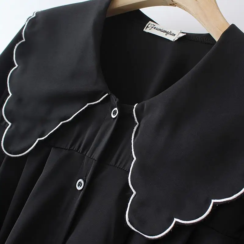 Plus Size Women’s Loose Satin Blouse with Peter Pan Collar - Image 3