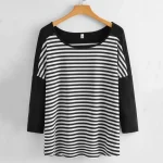 Plus Size Casual Striped Long Sleeve Drop Shoulder Tunic Top
