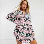 Plus Size Cartoon Print Casual Long Sleeve Shirt Dress for Women