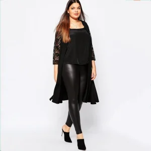 Plus Size Lace Sleeve Long Duster Coat for Women