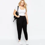 Plus Size Elastic Drawstring Waist Black Harem Sweatpants