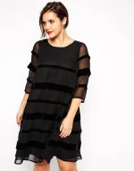 Plus Size Velvet Panel Chiffon Knee Length Tie Back Dress