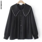 Plus Size Women’s Loose Satin Blouse with Peter Pan Collar