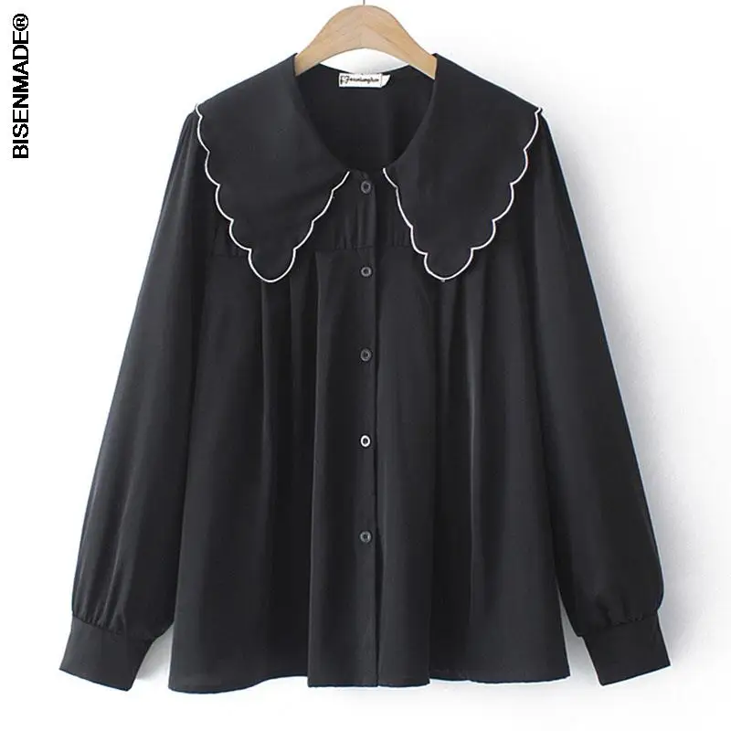 Plus Size Women’s Loose Satin Blouse with Peter Pan Collar