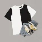 Plus Size Black and White Casual Short Sleeve T-Shirt