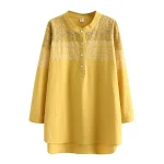 Plus Size Autumn Women’s Embroidered Cotton Long Sleeve Shirt