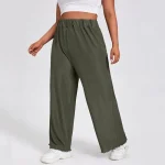 Plus Size Elastic Waist Wide Leg Ribbed Knit Pants
