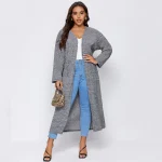 Plus Size Long Sleeve Elegant Open Front Maxi Cardigan