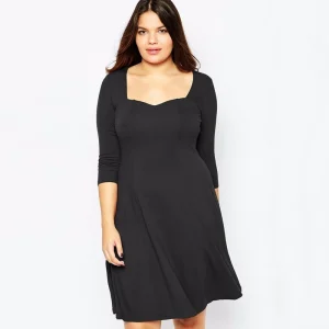 Plus Size Square Neck A-Line Knee-Length Office Dress