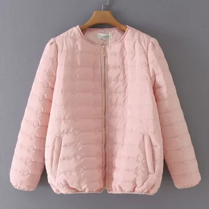 Plus Size Winter Puff Sleeve Embroidery Zipper Parka Jacket