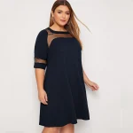 Plus Size Half Sleeve Swing Dress with Mesh Panel