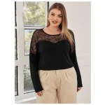 Plus Size Lace Patchwork Long Sleeve Drop Shoulder Blouse