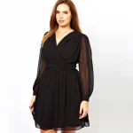 Plus Size Long Lantern Sleeve V-neck A-Line Party Dress