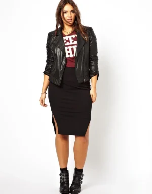 Plus Size High Elastic Waist Black Pencil Midi Skirt