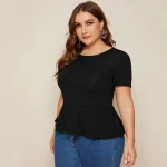 Plus Size Ruffle Hem Short Sleeve Keyhole Back Blouse