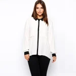 Plus Size Hi-Low Long Sleeve Button Pocket Blouse