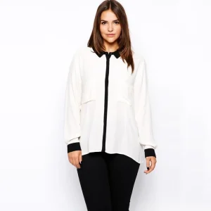 Plus Size Hi-Low Long Sleeve Button Pocket Blouse