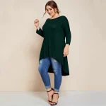 Plus Size Asymmetrical Long Tunic Hi-Low Fashion Top for Women