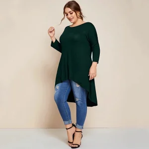 Plus Size Asymmetrical Long Tunic Hi-Low Fashion Top for Women