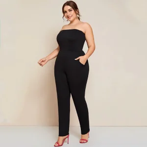 Plus Size Strapless Tube Jumpsuit with Side Pockets for Women