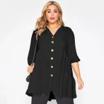 Plus Size Button Down V-neck 3/4 Sleeve Tiered Tunic Top