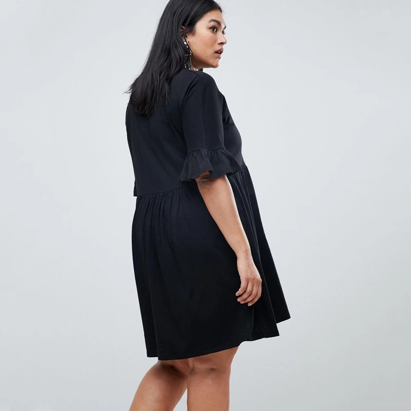 Plus Size Casual Summer A-Line Flounce Sleeve Cotton Dress - Image 2