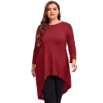 Plus Size Long Sleeve Elegant Hi Low Swing Tunic Top