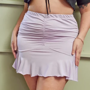 Plus Size Elastic Waist Sexy Ruched Mini Skirt with Ruffle Hem