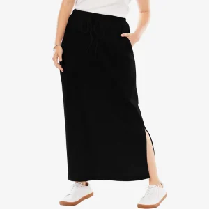 Plus Size Knot Drawstring Waist Black Casual Sports Skirt