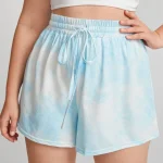 Plus Size Drawstring Waist Loose Tie Dye Sport Shorts