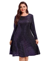 Plus Size Sparkly Glitter Swing Dress Long Sleeve Cocktail