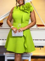 Sweet Green A-Line Sleeveless Dress for Women Party