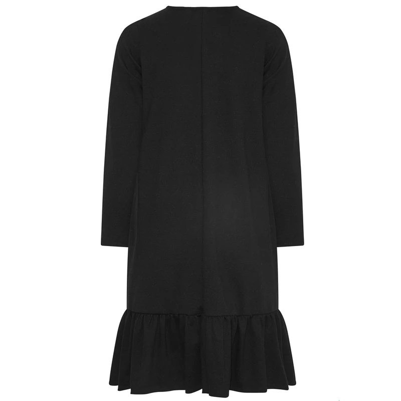 Plus Size Elegant Long Sleeve Black Frill Midi Dress - Image 4