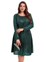 Plus Size Sparkly Glitter Long Sleeve Swing Cocktail Dress