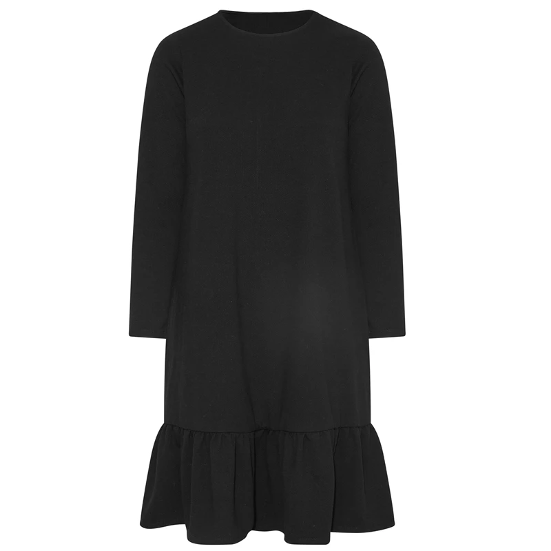 Plus Size Elegant Long Sleeve Black Frill Midi Dress - Image 5