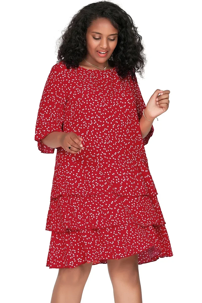 Women's Plus Size 3/4 Sleeve Floral Boho A-line Dress - Image 3