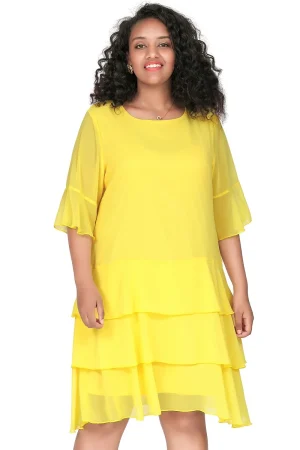 Plus Size 3/4 Sleeve Chiffon A-line Ruffle Cocktail Dress