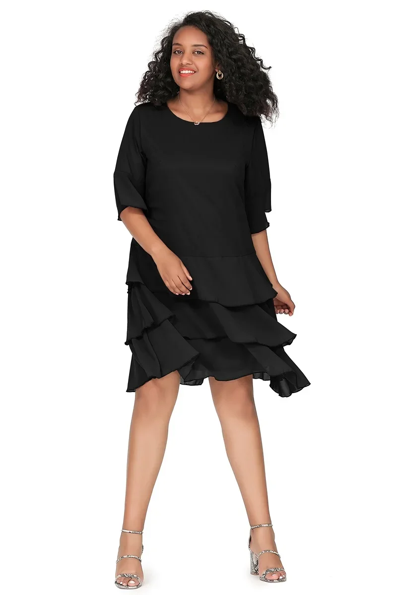 Womens Plus Size 3/4 Sleeve Flowy A-line Chiffon Dress - Image 5