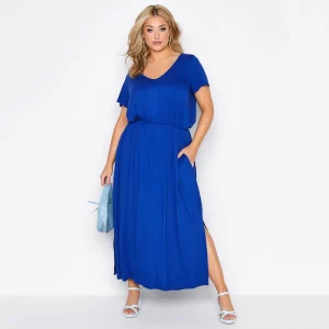 Plus Size V-neck Summer Casual Maxi Dress with Split Side