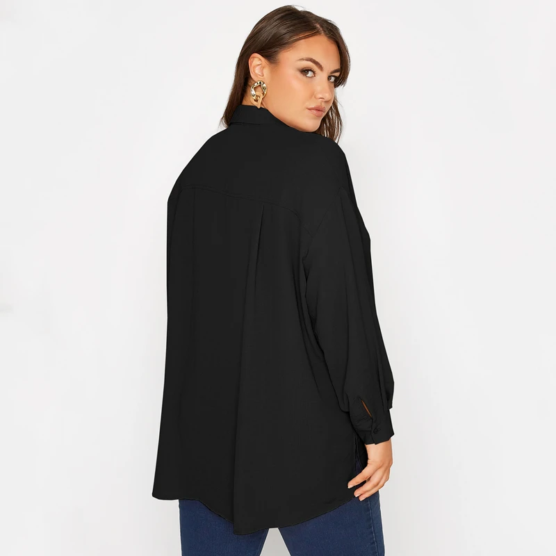 Plus Size Long Sleeve Button Front Loose Office Blouse - Image 2