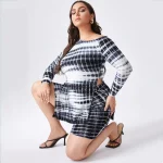 Plus Size Tie Dye Long Sleeve Top and Biker Shorts Set
