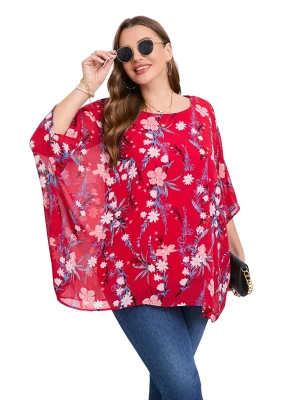 Plus Size Elegant Summer Chiffon Batwing Sleeve Tunic Blouse