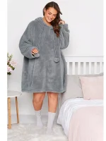 Plus Size Casual Long Sleeve Teddy Hoodie Dress with Pockets
