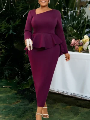 Elegant Asymmetrical Neck Bodycon Church Dress for Women