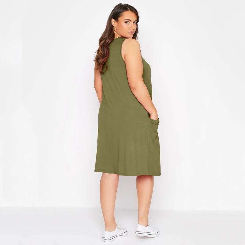 Plus Size Sleeveless Elegant Tank Dress with Drape Pockets - Image 2