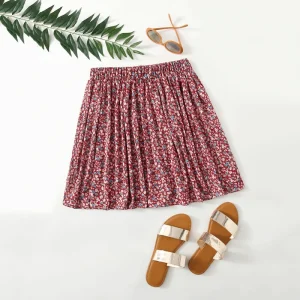Plus Size Floral Print A-Line Chiffon Skirt with Elastic Waist