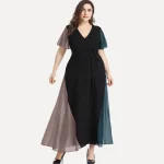 Plus Size V-neck Chiffon Short Sleeve Maxi Party Dress